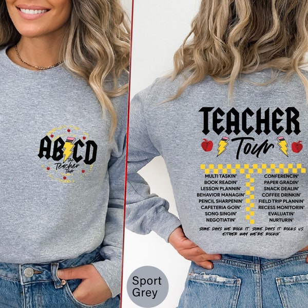 ABCD Teacher Tour Sweatshirt, Front And Back Hoodies, Back To School Sweater, Retro Abcd Teacher Gift, First Grade Teacher Sweatshirt -SC048