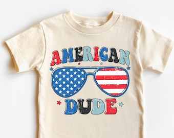 American Dude キッズ シャツ - Freedom Toddler T シャツ - 男の子用 7 月 4 日キッズ シャツ、American DUDE 7 月 4 日メモリアル デー キッズ T シャツ -JUL14