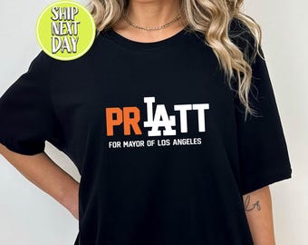 Pratt For Mayor Los Angeles T-Shirt - Funny LA Baseball Style Tee - Retro Political Parody Shirt - Los Angeles Fan Tee-TC359