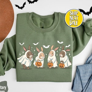 Felpa divertente con coniglietto fantasma di Halloween: simpatica felpa con cappuccio a forma di coniglietto fantasma, regalo per gli amanti dei conigli, magliette con atmosfera di Halloween - HC133