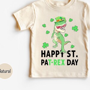 Happy St Pat T-Rex Saint Patrick&#39;s Day Dinosaur Tshirt, Funny St Patrex Day Tee, St Patricks Celebration Kids Gift Boys Dinosaur Tee -SPD017