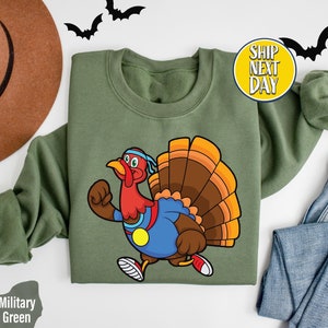 Funny Trotting Turkey Thanksgiving Dinner Sweatshirt, Turkey Thankful Shirt, Turkey Trot Sweater, Thanksgiving Dinner, Family Hoodie - HC143