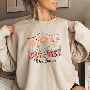 Custom Name Teacher Shirt, Personalized Teacher Sweatshirt and Hoodie, Cute Gift For Teacher,Wildflower Teacher Name Shirt -SC030