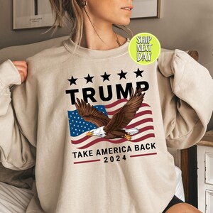 Retro sweater Amerikaanse vlag Trump Take America Back, hoodie Republikein 2024, trui Trump For President 2024, America Great Again shirt-JUL062