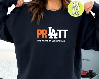 Pratt For Mayor Los Angeles Sweatshirt Hoodie - Funny LA Parody Crewneck - Retro Baseball Style Hoodie - Graphic Pullover– TC359