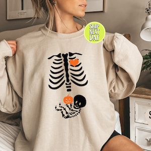 Bluza ciążowa i bluza z kapturem Skeleton Halloween, zabawna koszulka z ogłoszeniem ciąży, kobiety w ciąży, jesienny sweter dla nowej mamy, przyszła mama -TH23
