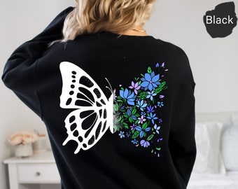 Blusa e moletom com capuz de borboleta, floral vintage, único e estiloso para amantes de borboletas, camisa fofa e moderna, presente para ela - AF001