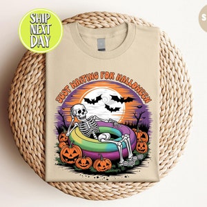 Skeleton Just Waiting For Halloween T Shirt, Scary Shirt,  Funny Horror Tee, Skeleton Lovers Gift, Spooky Summer Tshirt, Sarcastic Tee-HC117