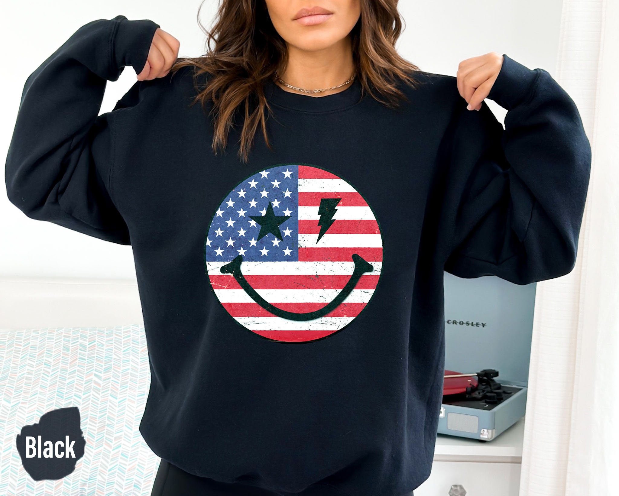 Happy Face Flag Sweatshirt and Hoodie, Memorial Day 4th of
