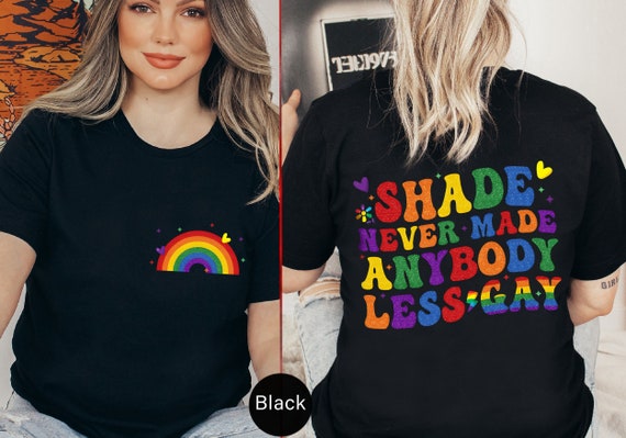 LGBTシャツ Men's Rainbow LGBT Straight Ally V-Neck Black T-Shirt Gay Pride