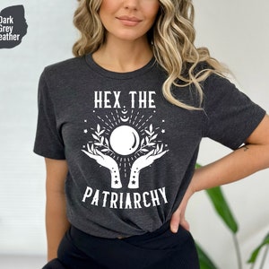 Hex the Patriarchy T-shirt, Smash the Patriarchy Feminist Witch Shirt, Trendy Aesthetic Halloween Tee,Activism Celestial Shirt Gifts - Tc023