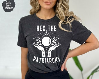 Hex the Patriarchy T-shirt, Smash the Patriarchy Feminist Witch Shirt, Trendy Aesthetic Halloween Tee,Activism Celestial Shirt Gifts - Tc023