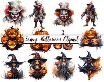 Scary Halloween Clipart's- Instant Download For Commercial Use, Halloween Clipart, Witches Clipart, Haunted Houses Clipart, Jack o Lanterns