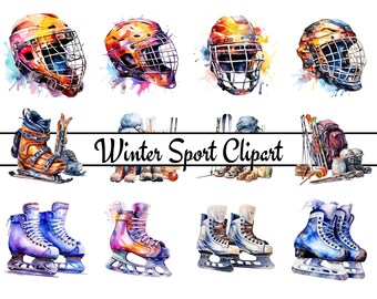 Winter Sport Clipart for Presentations, Documents, Reports, Instant Download- Winter clipart images, Winter clipart, watercolor clipart, AI.
