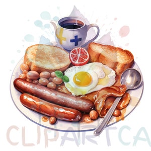 Watercolor Breakfast Clipart Instant Download for Commercial Use-For Presentations, High Quality PNG, Breakfast Clipart, Breakfast PNG, AI. image 6