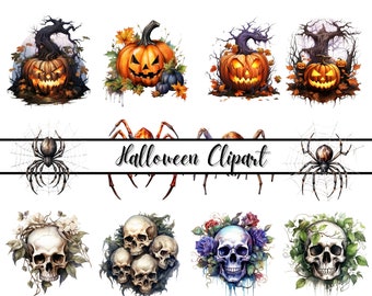 Halloween Clipart's- Instant Download For Commercial Use, Halloween Clipart, Skull Clipart, Jack o lantern Clipart, Spider Clipart.