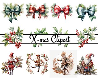 Christmas Clipart for Presentations- Instant Download for Use, Digital media craft High Quality PNG, Card Making, Mixed media, X-mas Clipart