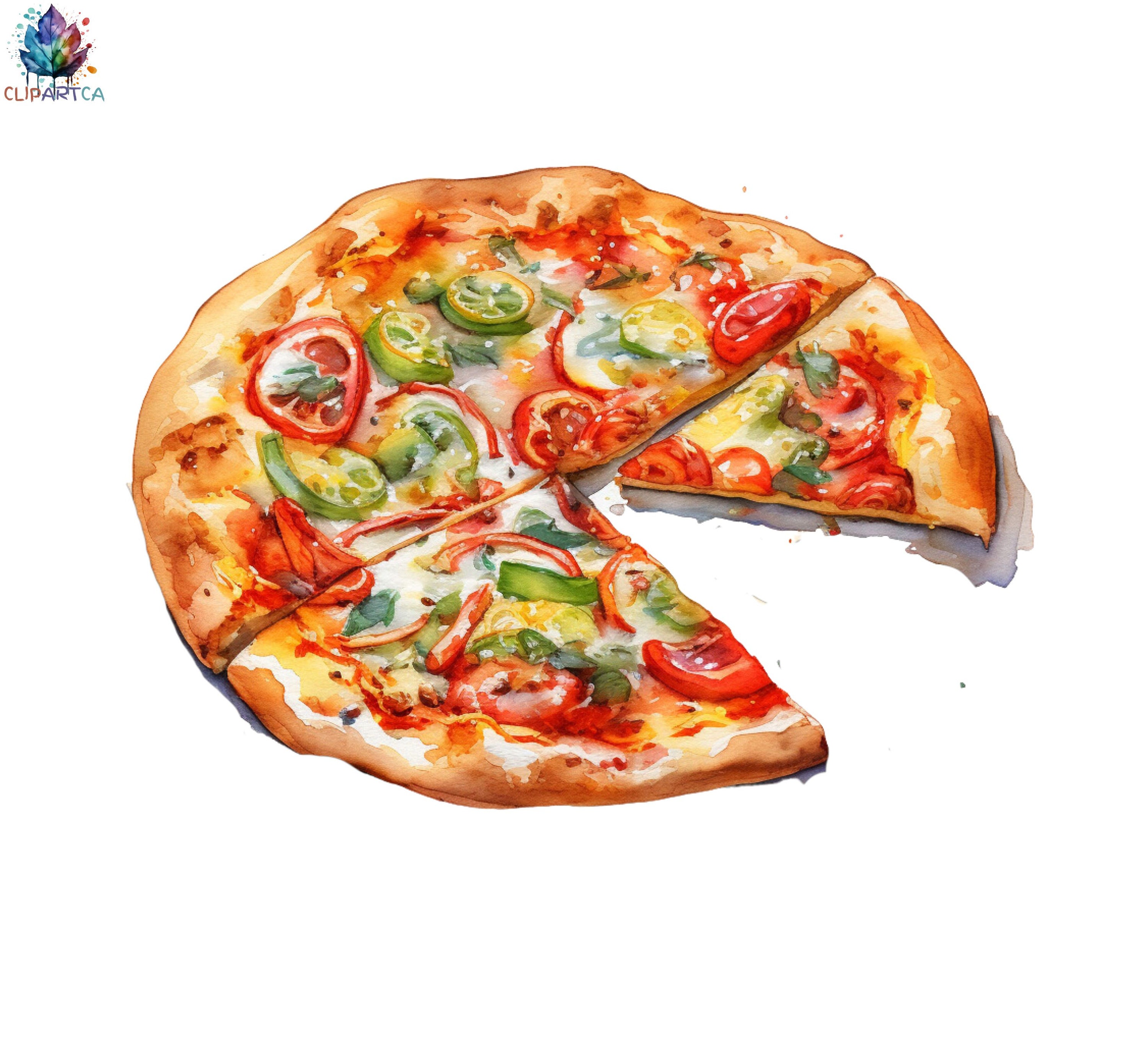 Watercolor Pizza Clipart Instant Download for Commercial Usepizza