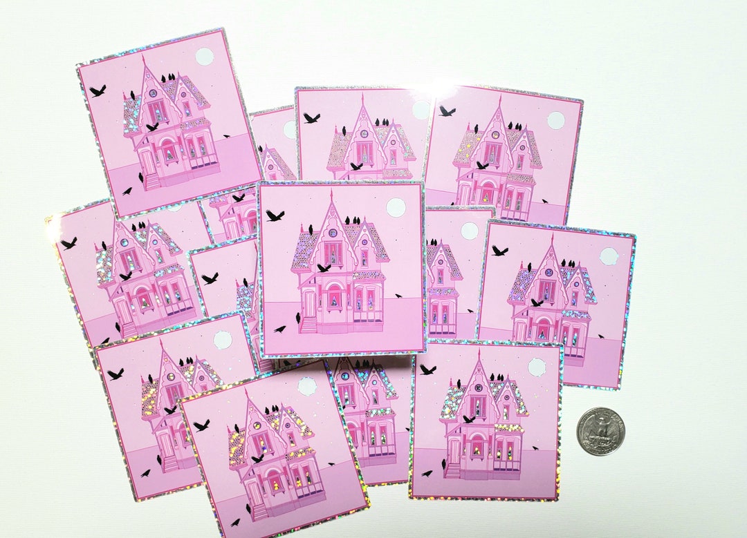 Pink Victorian House Sticker With Crows Glitter Laptop - Etsy