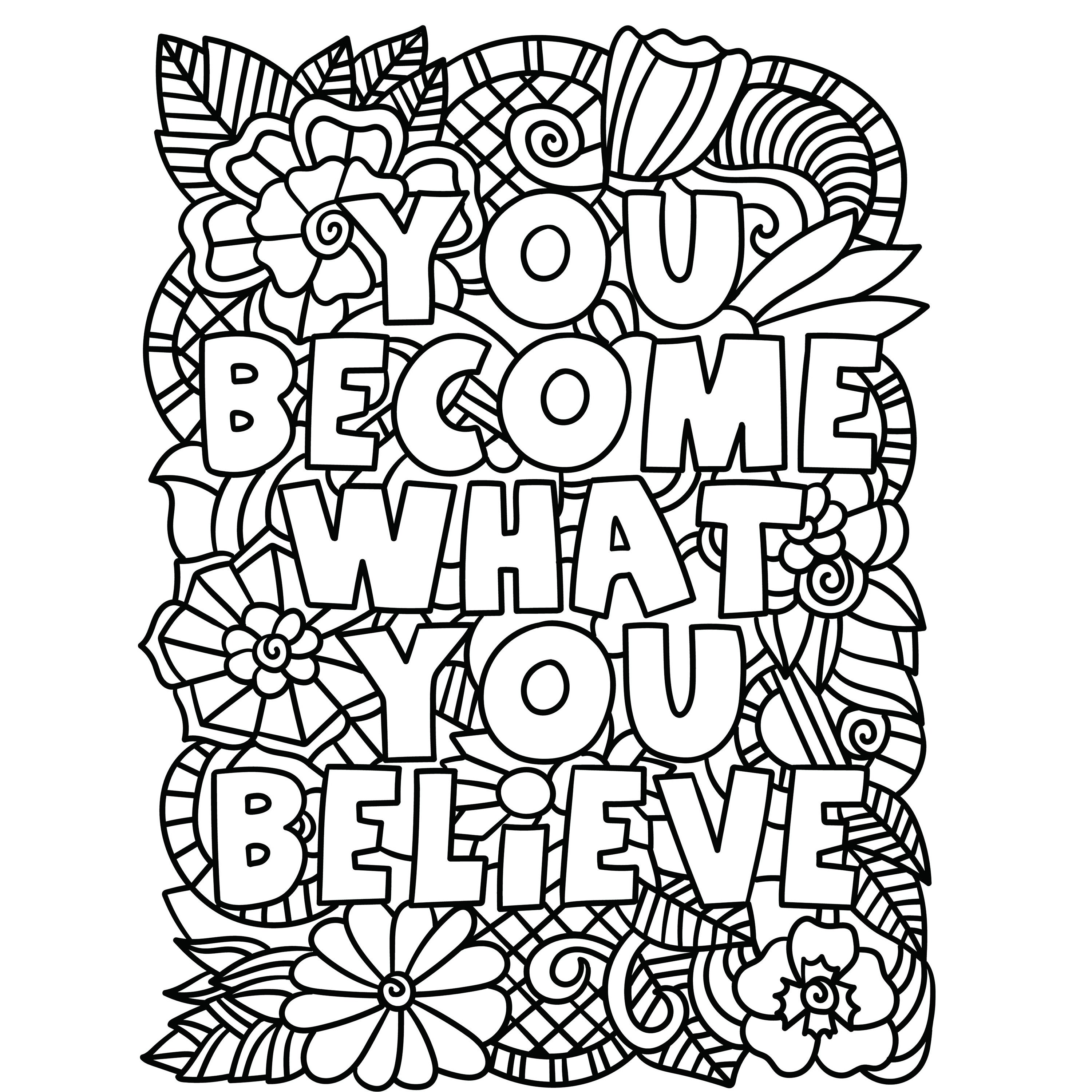 Printable Inspirational Saying Flowers Coloring Pages, Flower Coloring