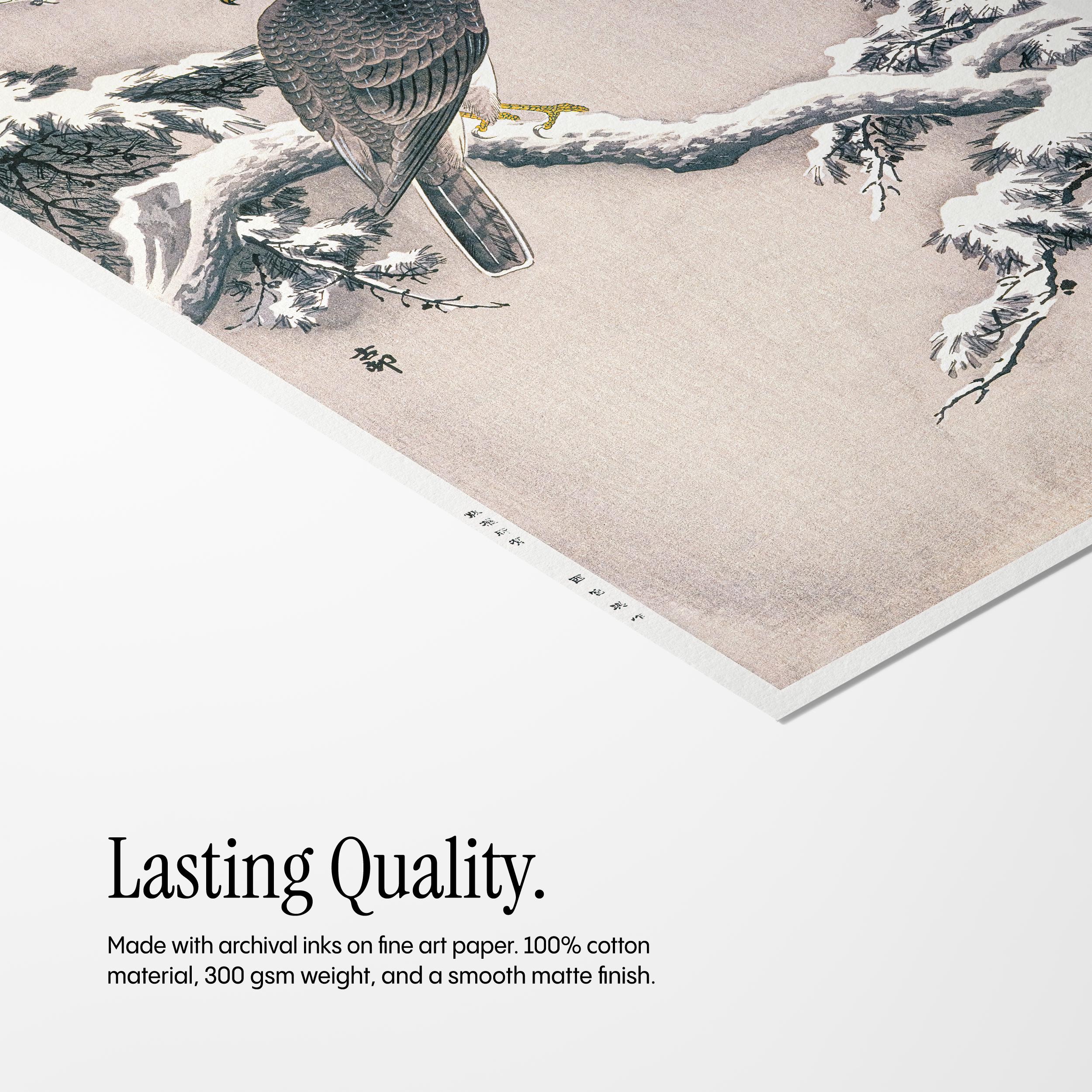 Goshawk on Snow-covered Pine Bough by Ohara Koson (1877-1945