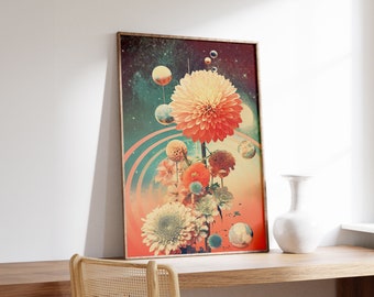 Rings and Flowers | Surreal Print | Abstract Wall Art | Ethereal Retro Poster