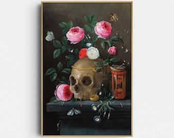 Impressão Dark Academia: Vanitas Still Life (1665-1670) - Arte de parede barroca, Memento Mori (impressão giclée)