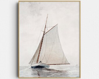 Grabado de Winslow Homer: Navegando frente a Gloucester - Arte mural costero (Impresión Giclée)