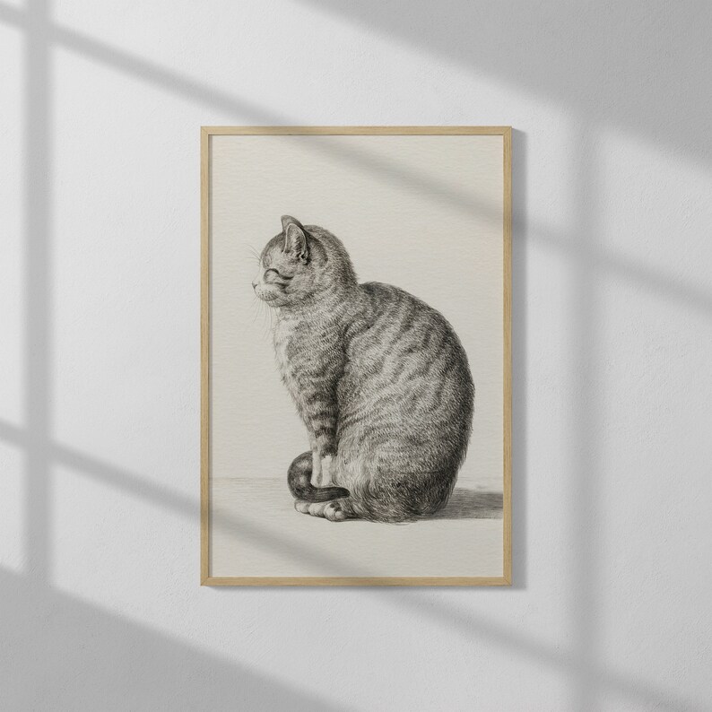 Sitting Cat by Jean Bernard 1815 High Quality Print Vintage Wall Art image 1