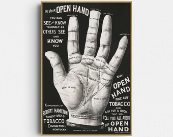 Lámina de lectura de la palma de la mano: Lectura de la palma de la mano abierta - Arte mural ocultista (Impresión Giclée)