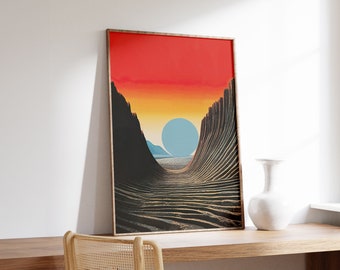 Sunset Valley | Surreal Print | Abstract Wall Art | Ethereal Retro Poster