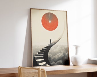 Stairs To The Sky | Surreal Print | Abstract Wall Art | Ethereal Retro Poster