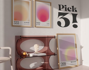 Set of 3 Angel Number Posters | Gradients | 111, 222, 333, 444, 555, 666, 777, 888, 999