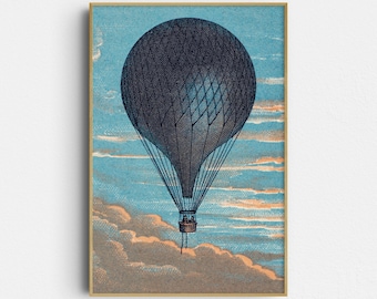 Vintage French Hot Air Balloon Art Print, Antique Victorian Art