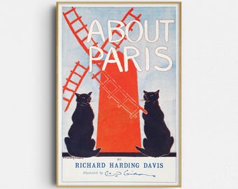 Lámina de París: Sobre París - Lámina decorativa de gato negro (Impresión Giclée)