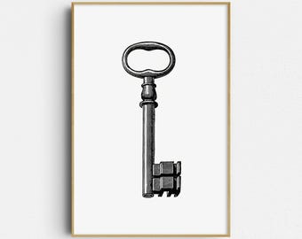 Skeleton Key Print: Vintage Key - Dark Academia Wall Art (Giclée Print)
