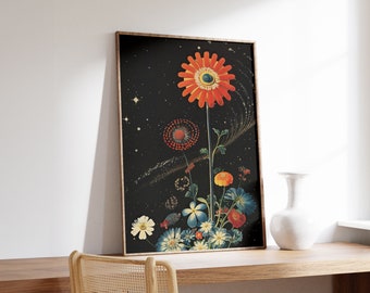 Space Bouquet | Surreal Print | Abstract Wall Art | Ethereal Retro Poster