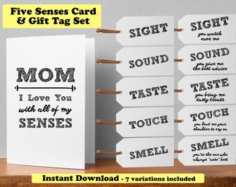 5 Senses Gift Tags and Birthday Card for Mother | I Love You With All Of My Senses | Sight Sound Taste Touch Smell | 5 Senses Gift for Mom