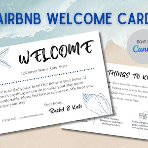 Cartão de boas-vindas do Airbnb Tema de praia, Cartão de hóspedes para aluguel por temporada, Cartão de informações sobre coisas para saber para aluguéis de curto prazo, Placas do Airbnb