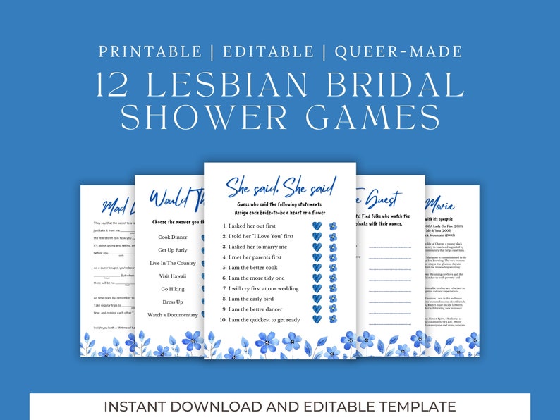 Lesbian Bridal Shower Games, Something Blue Before I Do, Editable Canva ...