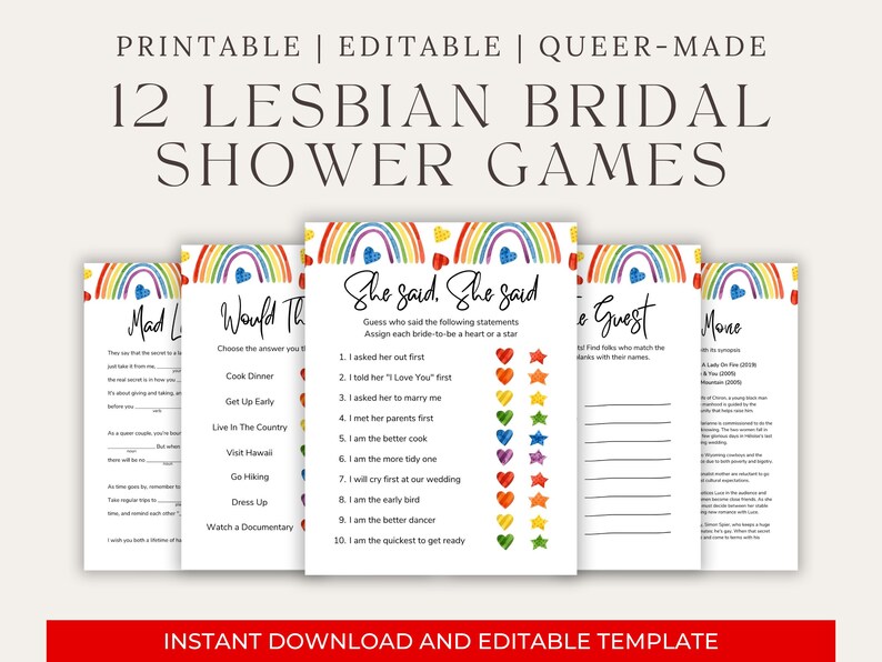 Lesbian Bridal Shower Games Editable Canva Template and - Etsy