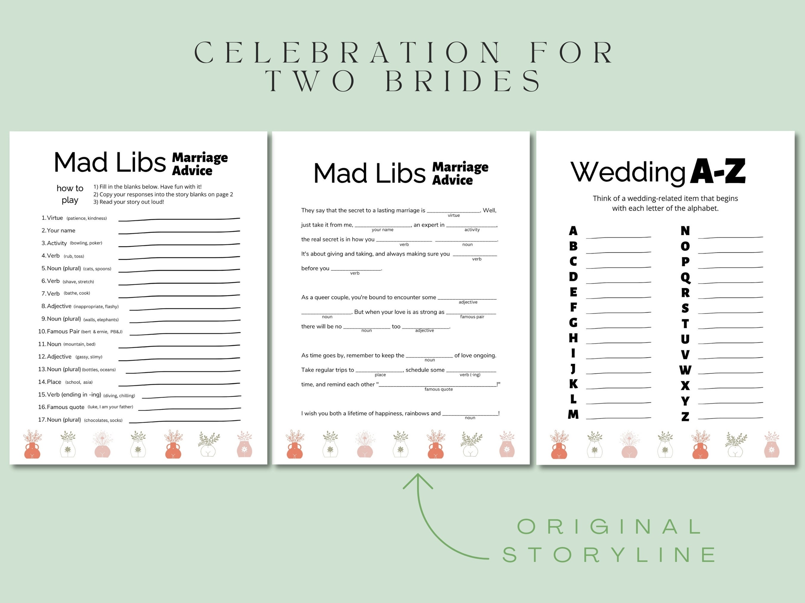 Lesbian Bridal Shower Games Boho Plants and Hearts, Editable Template ...