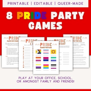 Pride Party Games with Floral Rainbows, LGBTQ+ Pride Game Bundle, Printable, Office Party Games, Classroom Games, Lesbian and Gay Pride