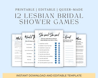 Lesbian Bridal Shower Games - Beach Theme, Editable Canva Template, Two Brides Wedding Shower, LGBTQ Wedding Celebration Games