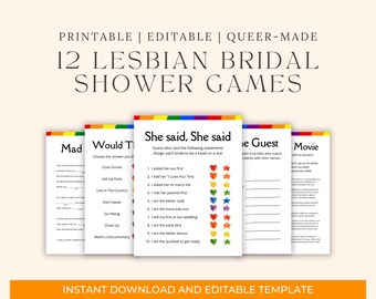 Lesbian Bridal Shower Games - Pride Stripe Design, Editable Canva Template, Two Brides Wedding Shower, LGBTQ Wedding Celebration Games