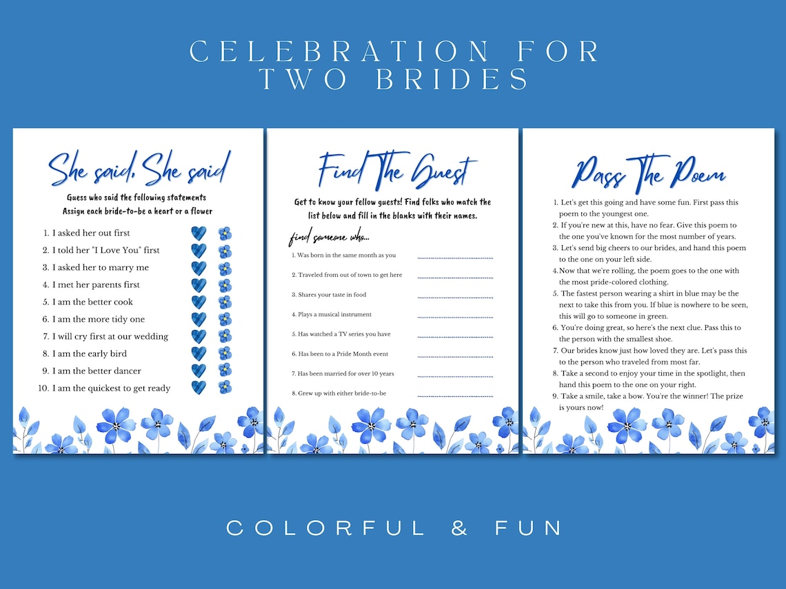 Lesbian Bridal Shower Games, Something Blue Before I Do, Editable Canva ...