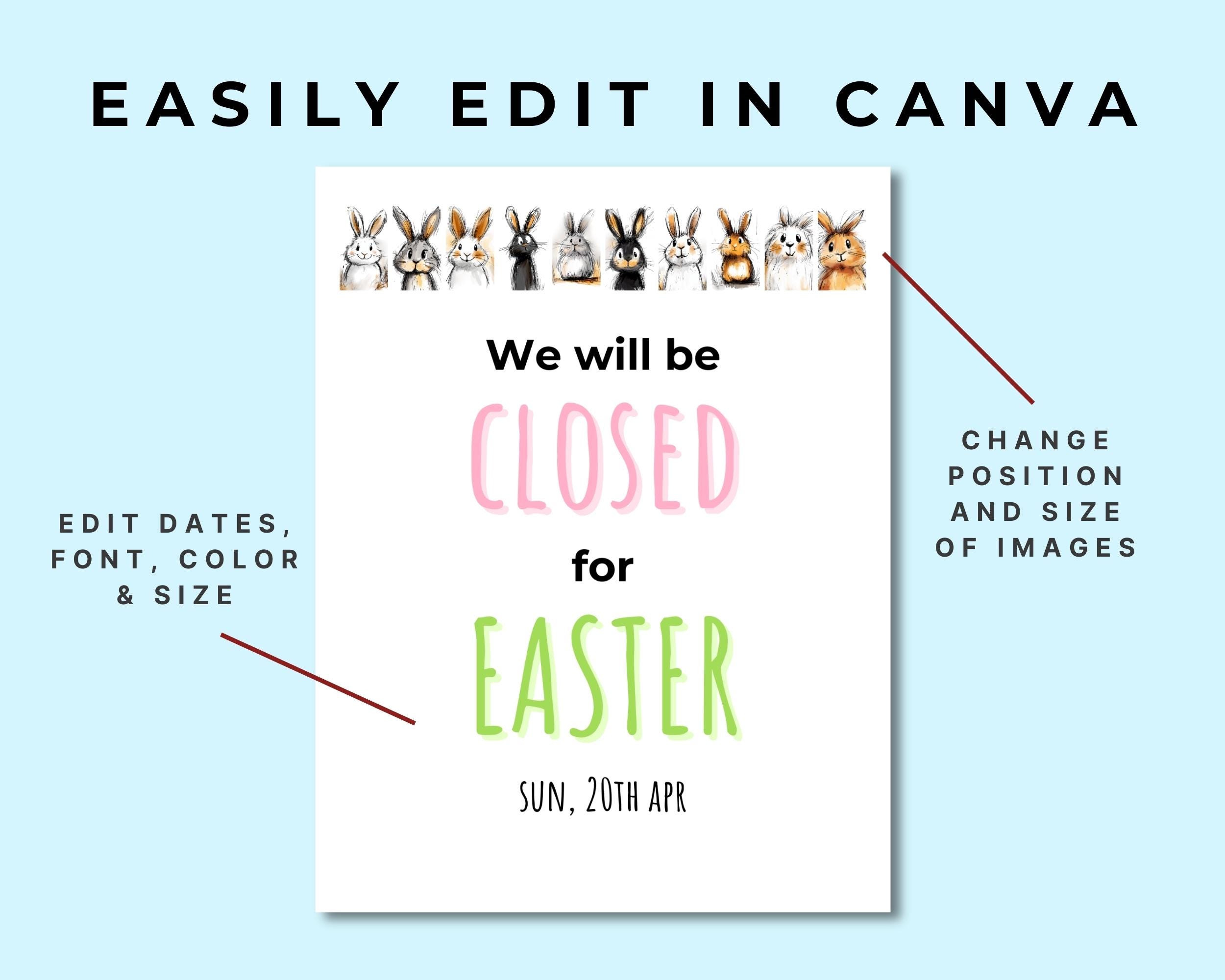 Closed for Easter Sign With Bunnies, Closed for Business, Shop Open ...