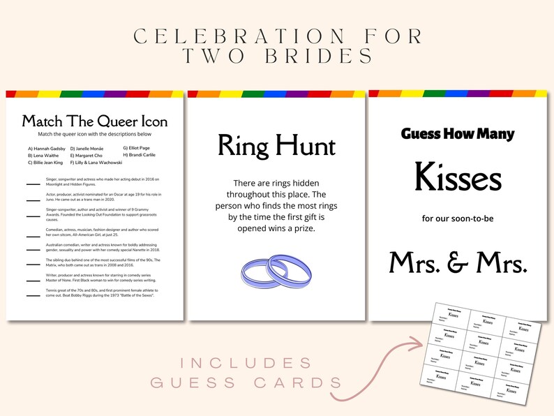Lesbian Bridal Shower Games - Pride Stripe Design, Editable Canva ...