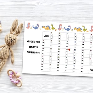 Guess The Baby&#39;s Birthday Baby Shower Game Dinosaur Theme, Baby Birthday Betting Board, Baby Pool Game, Due Date Calendar, Baby Predictions