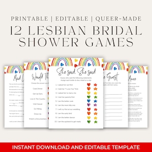 Lesbian Bridal Shower Games, Editable Canva Template and Instant Download Bundle, Two Brides Wedding Shower, LGBTQ Wedding Celebration Games